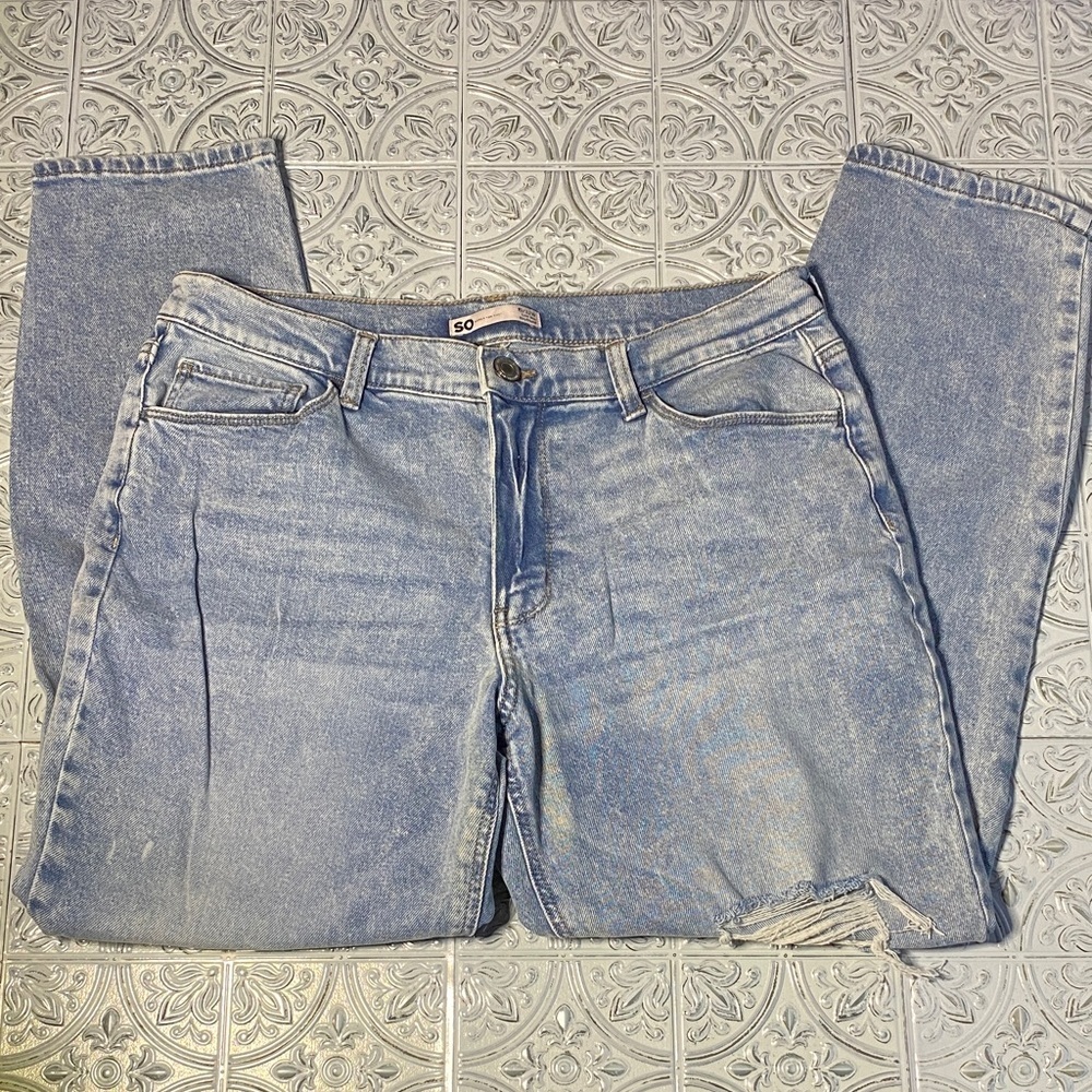 SO Light Blue Distressed Women's Boyfriend Low Rise Jeans Size 15/32w